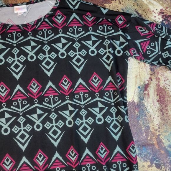 LulaRoe Irma Women's Black Short Sleeve Tunic Shirt Geometric Print Size Large - Picture 6 of 9